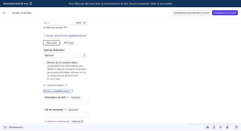 Options supplémentaires Stripe permettant d'ajouter des références internes